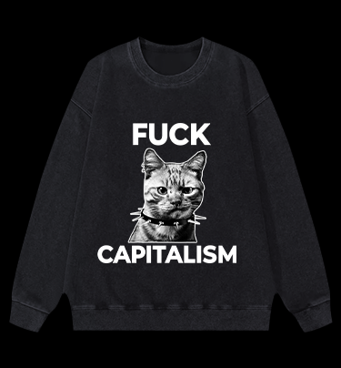 Punk Cat vs Capitalism Vintage Washed 100% Cotton Sweatshirt