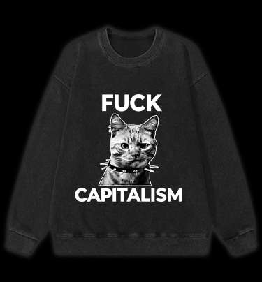 Punk Cat vs Capitalism Vintage Washed 100% Cotton Sweatshirt