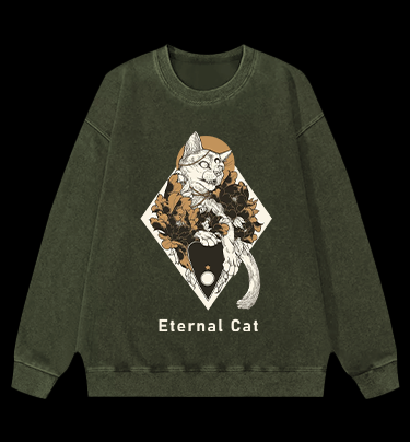 Eternal Cat Vintage Washed 100% Cotton Sweatshirt
