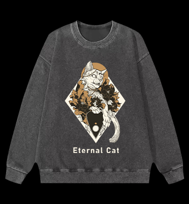 Eternal Cat Vintage Washed 100% Cotton Sweatshirt