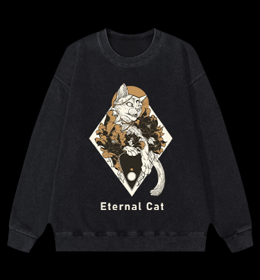 Eternal Cat Vintage Washed 100% Cotton Sweatshirt