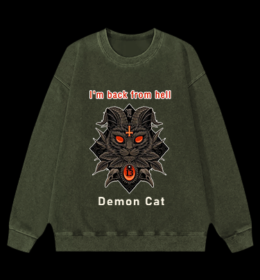 Demon Cat Vintage Washed 100% Cotton Sweatshirt