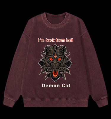 Demon Cat Vintage Washed 100% Cotton Sweatshirt