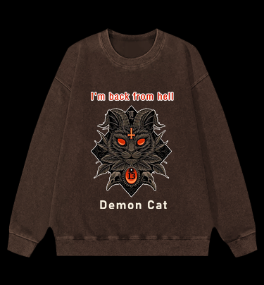 Demon Cat Vintage Washed 100% Cotton Sweatshirt