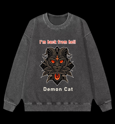 Demon Cat Vintage Washed 100% Cotton Sweatshirt