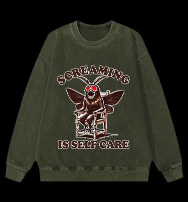 Screaming Is Self Care Moth Vintage Washed 100% Cotton Sweatshirt
