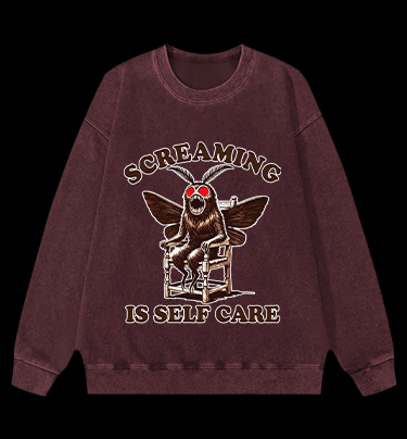 Screaming Is Self Care Moth Vintage Washed 100% Cotton Sweatshirt
