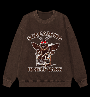 Screaming Is Self Care Moth Vintage Washed 100% Cotton Sweatshirt
