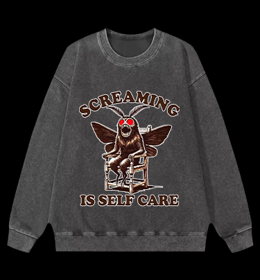 Screaming Is Self Care Moth Vintage Washed 100% Cotton Sweatshirt