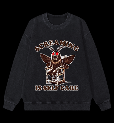 Screaming Is Self Care Moth Vintage Washed 100% Cotton Sweatshirt