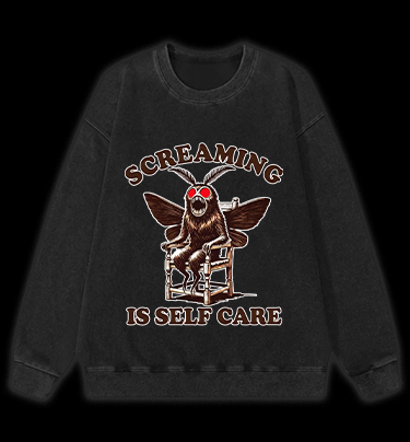 Screaming Is Self Care Moth Vintage Washed 100% Cotton Sweatshirt