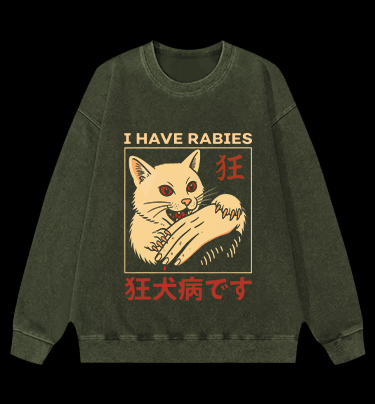 Rabies Cat Vintage Washed 100% Cotton Sweatshirt