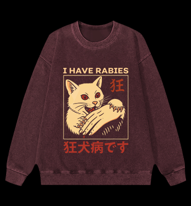 Rabies Cat Vintage Washed 100% Cotton Sweatshirt