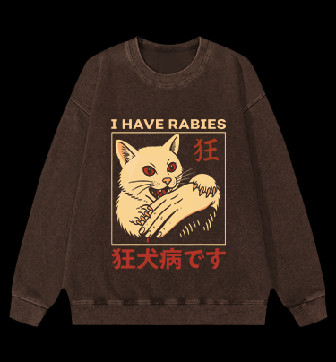 Rabies Cat Vintage Washed 100% Cotton Sweatshirt