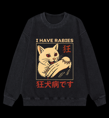 Rabies Cat Vintage Washed 100% Cotton Sweatshirt