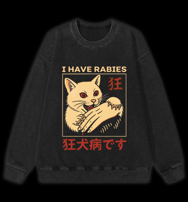 Rabies Cat Vintage Washed 100% Cotton Sweatshirt