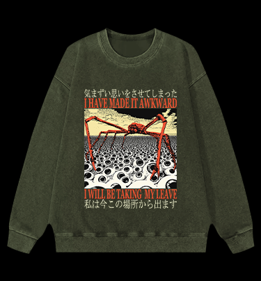Spider WILL BE TAKING MY LEAVE Vintage Washed 100% Cotton Sweatshirt