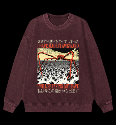 Spider WILL BE TAKING MY LEAVE Vintage Washed 100% Cotton Sweatshirt