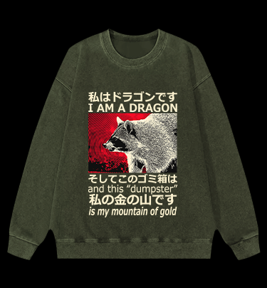 Raccoon and Its Dumpster Treasure Vintage Washed 100% Cotton Sweatshirt