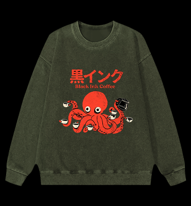 Coffee - Loving Octopus Vintage Washed 100% Cotton Sweatshirt