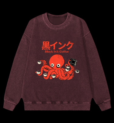 Coffee - Loving Octopus Vintage Washed 100% Cotton Sweatshirt