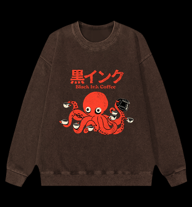Coffee - Loving Octopus Vintage Washed 100% Cotton Sweatshirt