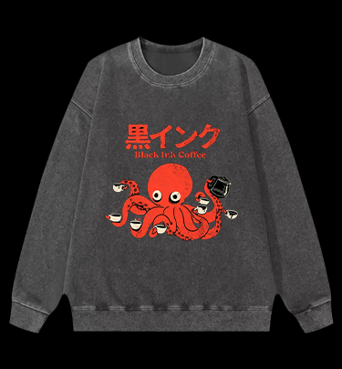 Coffee - Loving Octopus Vintage Washed 100% Cotton Sweatshirt