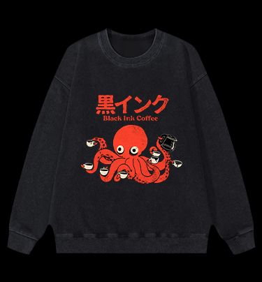 Coffee - Loving Octopus Vintage Washed 100% Cotton Sweatshirt