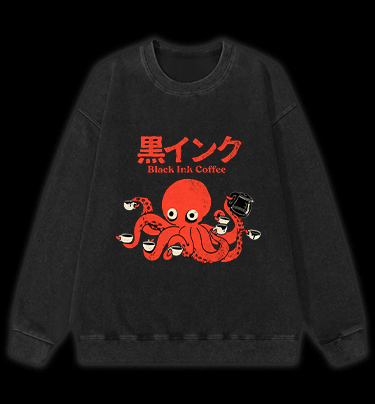 Coffee - Loving Octopus Vintage Washed 100% Cotton Sweatshirt