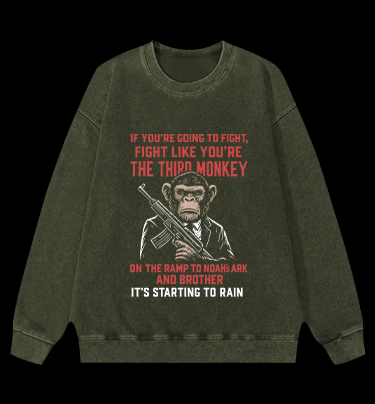 Fighting Monkeys Vintage Washed 100% Cotton Sweatshirt