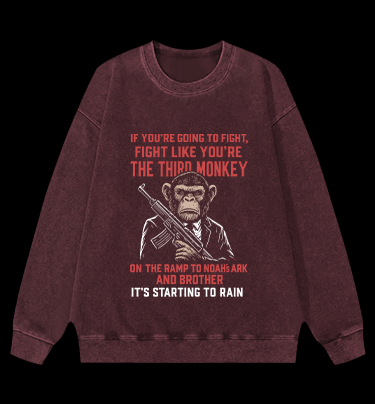 Fighting Monkeys Vintage Washed 100% Cotton Sweatshirt