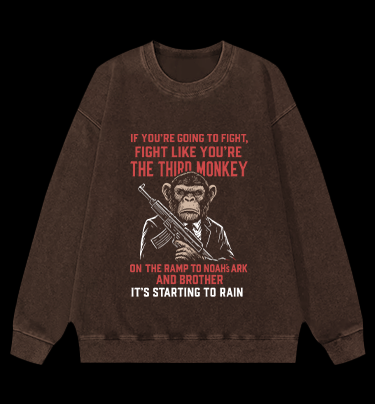 Fighting Monkeys Vintage Washed 100% Cotton Sweatshirt
