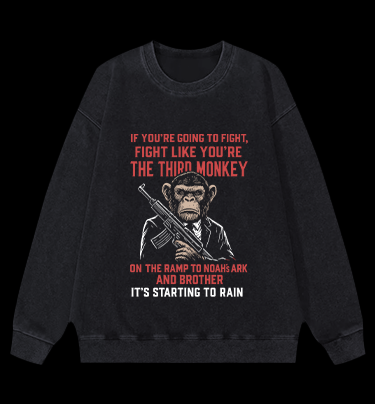 Fighting Monkeys Vintage Washed 100% Cotton Sweatshirt