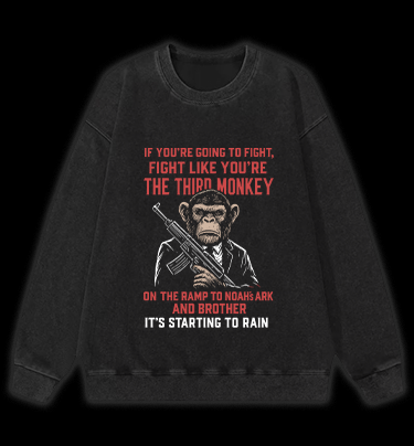Fighting Monkeys Vintage Washed 100% Cotton Sweatshirt