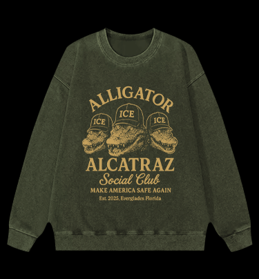 Alligator Alcatraz Club Vintage Washed 100% Cotton Sweatshirt