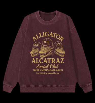 Alligator Alcatraz Club Vintage Washed 100% Cotton Sweatshirt