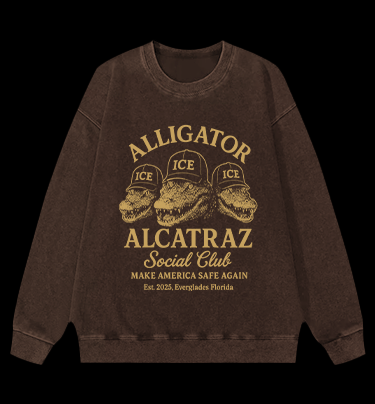 Alligator Alcatraz Club Vintage Washed 100% Cotton Sweatshirt
