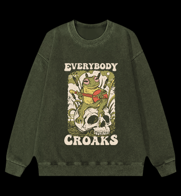 Frog on Skull Vintage Washed 100% Cotton Sweatshirt