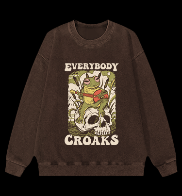 Frog on Skull Vintage Washed 100% Cotton Sweatshirt