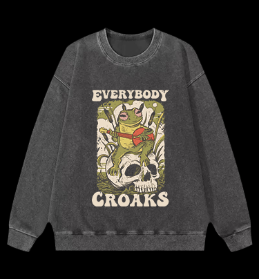 Frog on Skull Vintage Washed 100% Cotton Sweatshirt