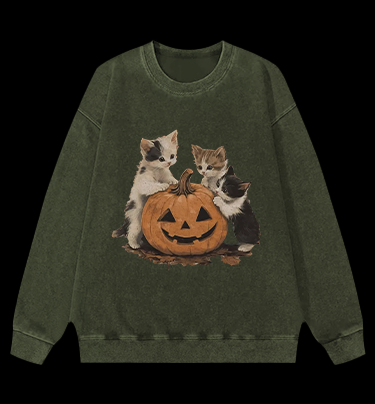 Halloween Kittens Vintage Washed 100% Cotton Sweatshirt