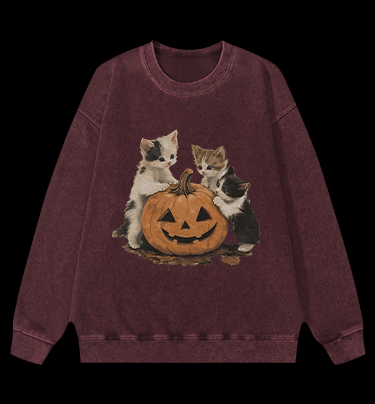 Halloween Kittens Vintage Washed 100% Cotton Sweatshirt