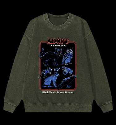 Witchy Familiar Animal Vintage Washed 100% Cotton Sweatshirt