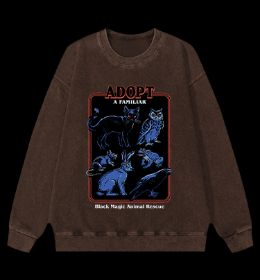 Witchy Familiar Animal Vintage Washed 100% Cotton Sweatshirt