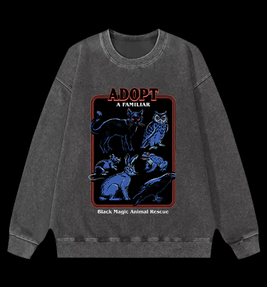 Witchy Familiar Animal Vintage Washed 100% Cotton Sweatshirt