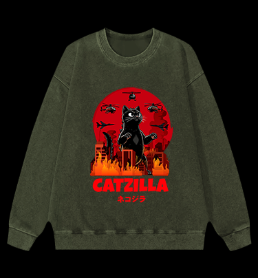 CATZILLA Monster Vintage Washed 100% Cotton Sweatshirt