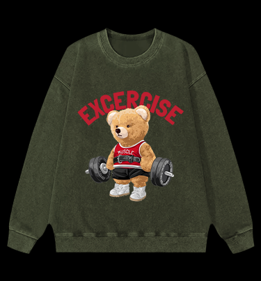 Exercise Bear Vintage Washed 100% Cotton Sweatshirt