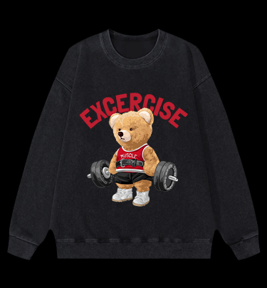 Exercise Bear Vintage Washed 100% Cotton Sweatshirt