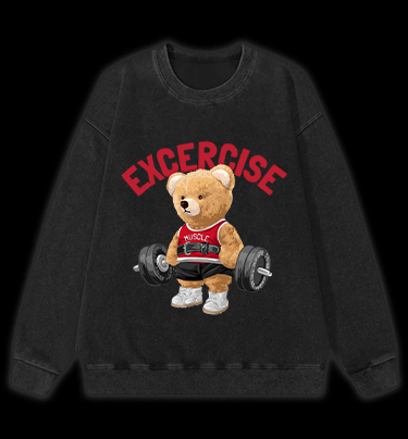 Exercise Bear Vintage Washed 100% Cotton Sweatshirt