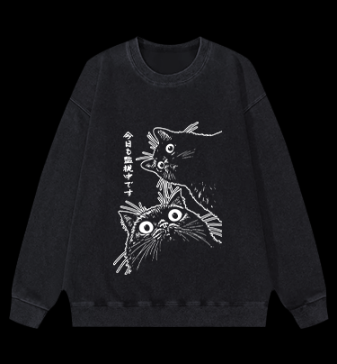 Cat Observers Vintage Washed 100% Cotton Sweatshirt